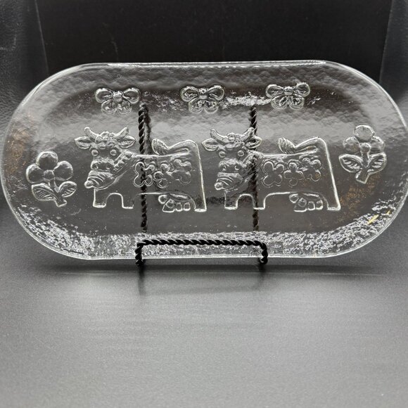 Vintage Glasi Hergiswil Glass 'Olma the Cow' Butter/Cheese Serving Trivet